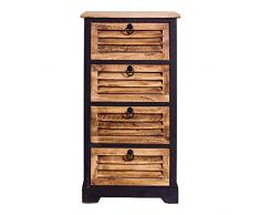 Rebecca Mobili Chiffonnier Chevet 4 Tiroirs Bois Brun Noir Retrò Cuisine Chambre à Coucher Salle de Bain - 81 x 40 x 27 cm (H x L x P) - Art. RE4550