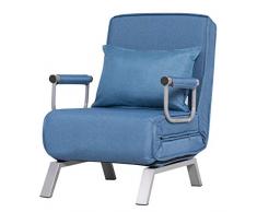 Costway Fauteuil Convertible,Fauteuil-lit Chauffeuse 1 Place en Tissu avec Coussin,Dossier Réglable de 5 Positions et 2 Accoudoirs pour Salon,Bureau,Chambre Bleu