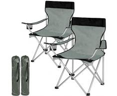 tectake Chaise de Camping Fauteuil Pliable avec Porte-Boisson et Sac de Transport - diverses Couleurs et quantités au Choix - (2X Noir-Gris | no. 401248)