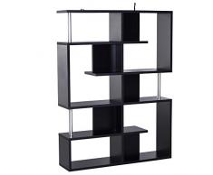 Homcom Bibliothèque étagère séparation Design Contemporain Zig zag dim. 120L x 29l x 160H cm Panneaux Particules Noir métal
