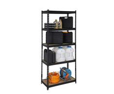 BAAB ORGANIZING Résistant 5 Tier Garage Soutirage | Étagère Charge Lourde Metallique de Rangement | 183 cm x 80 cm x 40 cm | Noir (150 kg par Tablette) | capacité Totale de 750 kg