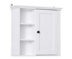 Homcom Armoire Haute Murale de Salle de Bain ou WC Placard 1 Porte 3 étagères latérales dim. 53L x 15l x 51H cm MDF Panneaux Particules Blanc