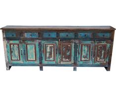 Guru-Shop XXL Vieille Commode Avec 6 Portes et 6 Tiroirs, Teck, 91,5x228,5x40 cm, Commodes Meubles à Tiroirs Buffets