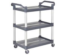 Chariot de service desserte de cuisine à roulettes 3 étagères dim. 88L x 44l x 93H cm alu. polypropylène gris