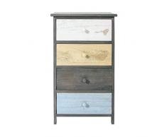 Rebecca Mobili Meuble de Rangement Vintage, Commode 4 Tiroirs, Bois de Paulownia, Blanc Beige Bleu Clair, pour Chambre Salle de Bain – Dimensions: 72 x40 x 29 cm (HxLxL) - Art. RE4884