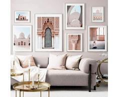 ZDFDC Allah Musulman Mosquée Islamique Maroc Porte Affiche Ensemble Mur Art Photo Impressions sur Toile Salon Chambre Décor Toile Peinture