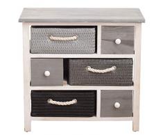 Rebecca Mobili Chiffonnier 6 Tiroirs, Meuble de Rangement Multifonctionnel Moderne, Bois Osier, Blanc Gris, pour Chambre Salle de Bain – Dimensions: 53 x 56 x 27 cm (HxLxL) - Art. RE4326