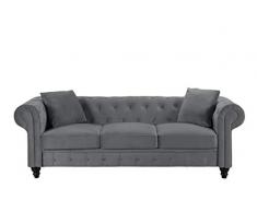BHDesign Mila - Canapé Chesterfield 3 Places - Velours - Coloris Gris