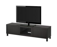 ZigZag Trading Ltd IKEA BESTA - Banc TV avec tiroirs et porte Hanviken en verre transparent brun noir