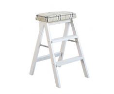 FCXBQ Étagères Pliantes Tabouret à Double Usage en Bois Bibliothèque Anti-dérapante Pliante en Bois Accueil Tabouret de Cuisine en 3 étapes Capacité 150 kg Tampon Lavable (Coussin rayé à Jambe Bla