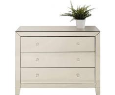Kare Luxury Champagne Commode en Bois Massif avec 3 tiroirs et Pieds en Verre Effet Miroir Taille Unique