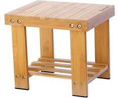 Yoassi Tabouret Bas en Bamboo Naturel avec Etagère de Rangement pour Enfants et Adultes (S)