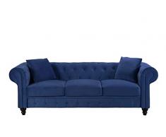 BHDesign Mila - Canapé Chesterfield 3 Places - Velours - Coloris Bleu Marine