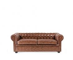 Beliani - Canapé 3 Places - Chesterfield - Simili-Cuir, Marron