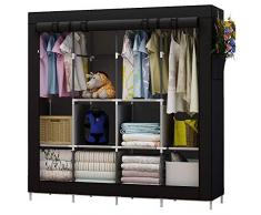 UDEAR Armoire de Rangement Garde-Robe Pliable en Tissu intissé Garde-Robe Penderies pour Chambre dadulte (Noir)