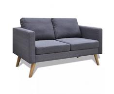 vidaXL Canapé Chesterfield 2 Place Tissu Gris Foncé Salle de Séjour Salon Sofa