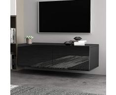 Zoternen Meuble TV Suspendu Armoire Télé Table Television Mural Suspendu, Surface Haute Brillance, pour Salon(Noir)