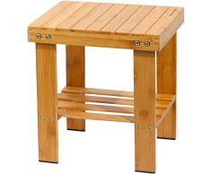 Yoassi Tabouret Bas en Bamboo Naturel avec Etagère de Rangement pour Enfants et Adultes (M)