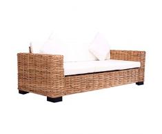 Festnight Canapé à 3 Places canapés de Jardin canapé extérieur Confortable en rotin + Bois Blanc cassé 200 x 80 x 67 cm