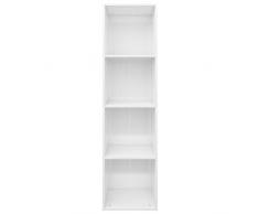 Nishore Étagère Bibliothèque/Meuble TV Étagère de Rangement pour Salon Blanc Brillant 36 x 30 x 143 cm (l x P x H) avec 4 Compartiments