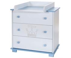 Commode Bebe avec Table à Langer Amoviable | 3 Tiroirs Grande | Prince Bleu Blanc