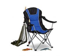 Relaxdays Chaise de camping pliable fauteuil de pêche rembourré avec porte-boissons dossier réglable HxlxP: 108 x 90 x 72 cm, bleu noir