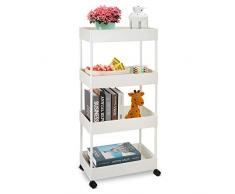 Oberhoffe Chariot de rangement 4 niveaux, chariot utilitaire, organiseur multifonction avec roues mobiles, étagère de rangement multifonction, chariot pour bureau, cuisine, salle de bain (blanc)