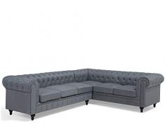 Beliani - Canapé Angle à Gauche - Chesterfield - Tissu, Gris