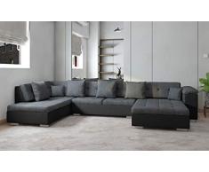 tendencio Canapé dangle panoramique Atrium en U 6 à 7 Places de Couleur Gris et Noir