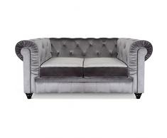 Paris Prix - Canapé 2 Places Velours Chesterfield 157cm Argent