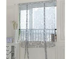 Kasitek Jacquard Floral Rideaux Décoration de Fenêtre Voilages Rideaux Courte Tulle Traitement de Fenêtre pour Porte Fenêtre Chambre Salon Cuisine