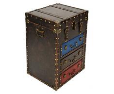 ts-ideen Coffre Commode Armoire Similicuir Design Vintage Antique Used Look Rivets Stockage 3 tiroirs et Compartiment à rabattre