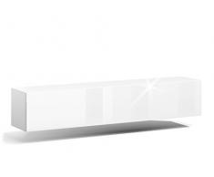 Meuble TV suspendu Meuble de salon 140 cm flottant blanc mat / blanc brillant