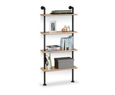 Relaxdays, nature Étagère murale style industriel 4 niveaux bibliothèque cuisine entrée en bois rétro look vintage HxlxP: 142,5 x 60 x 24 cm, 24 x 60 x 142,5 cm