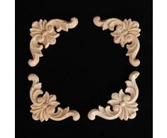 Uteruik 4 pièces Vintage Brut Naturel Bois sculpté d'angle Grand Format Applique Cadre pour Meubles de Maison Mur Porte d'armoire Decor Crafts 4 x 4 cm