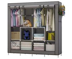 UDEAR Armoire de Rangement Garde-Robe Pliable en Tissu intissé Garde-Robe Penderies pour Chambre dadulte (Gris)