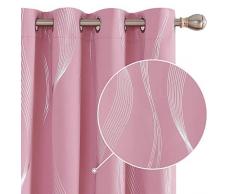 Deconovo Lot de 2 Rideaux Salon Décoration Motif Ligne Argenté Occultant Thermique à Oeillets 140x240cm Rideau Salle à Manger Fenêtre Rose Chambre Enfant Fille