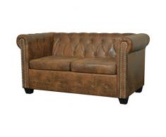 vidaXL Canapé Chesterfield 2 Places Similicuir Marron Salon Salle Séjour Sofa