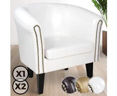 Miadomodo Fauteuil Chesterfield - Lot de 1 ou 2, en Simili Cuir et Bois, avec Éléments Décoratifs en Cuivre, 58 x 71 x 70 cm, Couleur au Choix - Chaise, Cabriolet, Meuble de Salon (Lot de 1, Blanc)