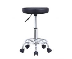 KKTONER PU Cuir Tabouret Roulant Rond avec Repose-Pieds Pivotant Réglage De La Hauteur Medical Spa Rédaction Salon De Tatouage Travail Bureau Tabourets De Massage Chaise De Travail Noir