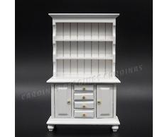 Odoria 1:12 Miniature Buffet avec Vitrine style classique, en bois Blanc Meubles de Maison de Poupées