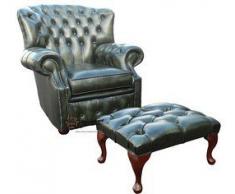 Chesterfield Fauteuil à oreilles BONZES haut dossier Vert Antique fauteuil fabriqué au Royaume-Uni