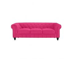 BHDesign Eleonore – Canapé Chesterfield 3 Places – Velours – Coloris Rose