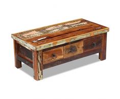 yorten Table Basse en Bois de récupération avec Tiroirs Le Style Antique 90 x 45 x 35 cm (L x l x H) Fait à la Main