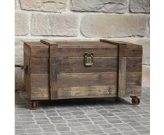 LORIGINALE DECO Grand Coffre Style Ancien à roulettes Table Basse 80 cm x 49 cm x 48 cm