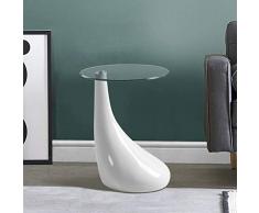 GOLDFAN Table Basse en Verre Haute Brillance Table dappoint avec Base Laqué Petite Table à Thé Design Scandinave,42x55cm,Ronde, Blanche