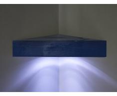Pin massif Fait main Bleu-Étagère d'angle en bois avec lumières LED pour étagères Blanc