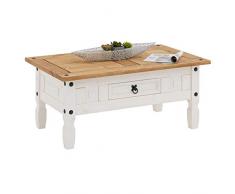 IDIMEX Table Basse Campo Table dappoint rectangulaire en pin Massif Blanc et Brun avec 1 tiroir, Meuble de Salon Style Mexicain en Bois dim 100 x 45 x 60 cm