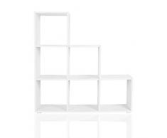 Étagère 6 cases Couleur blanche Etagère escalier Diviseur de pièce Bibliothèque Meuble Rangement