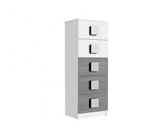 Suarez J523-5CZB Nua Chiffonnier avec 5 Tiroirs Mélamine Blanc 120 x 55 x 73 cm